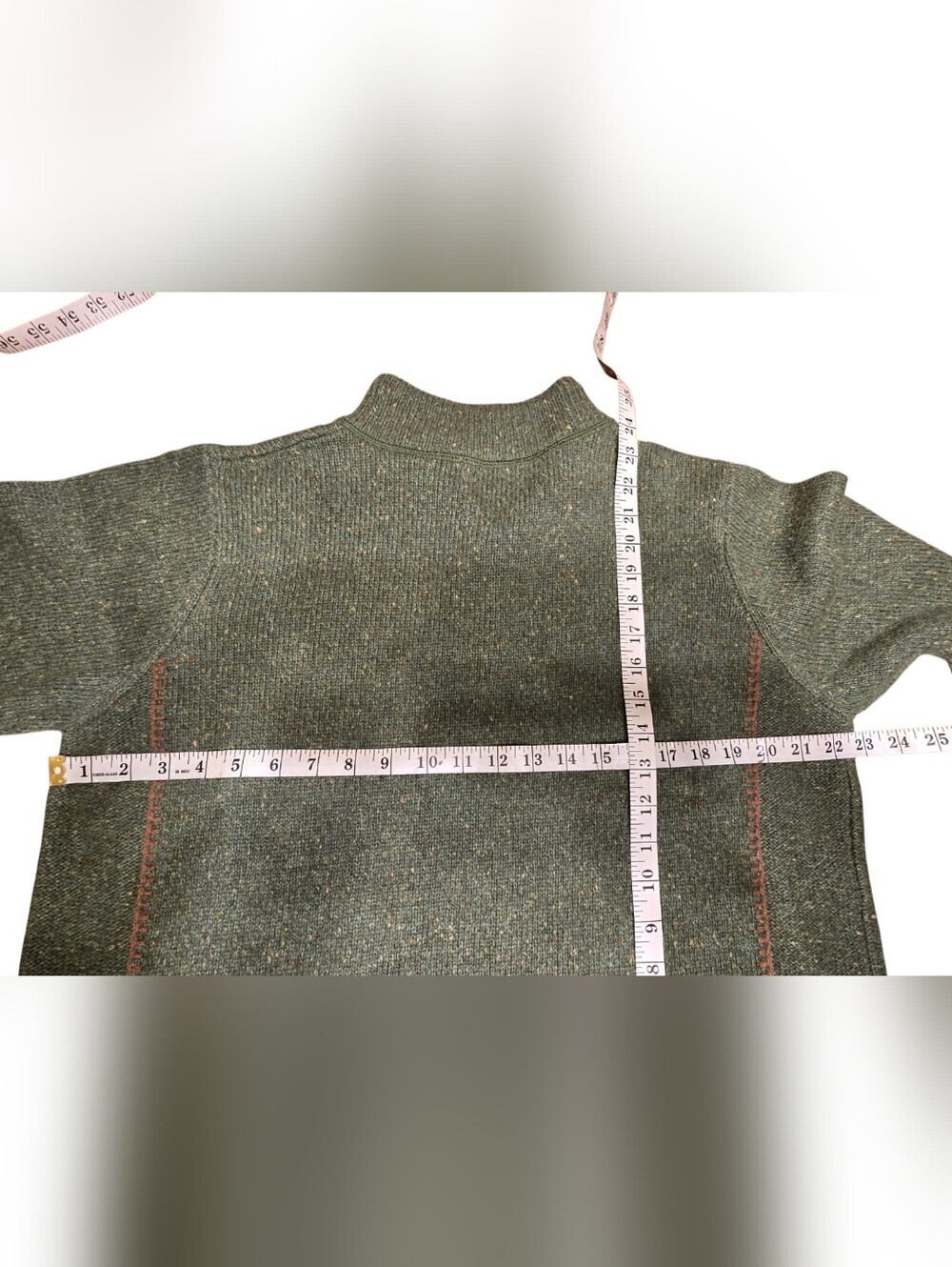 Woolrich Vintage Tweed Quarter Zip Sweater Fleece Lined Green XL Cabincore - Picture 6 of 11